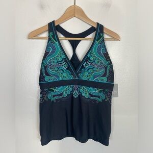 Athleta Power to The She Racer Back Top Size LT Tall Paisley Gray & Blue Women